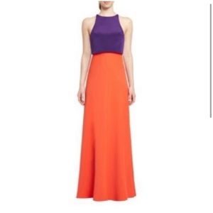 Jill Jill Stuart Cutout Crepe Ball Long Gown in Violet and Tangerine